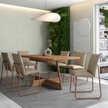 Imagem de Conjunto de Sala de Jantar 6 Cadeiras Chloe Carraro Nogal Rosê