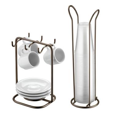 Imagem de Suporte Organizador Pires Xícaras + Porta Copos Descartáveis 200ml Cor Café - Future