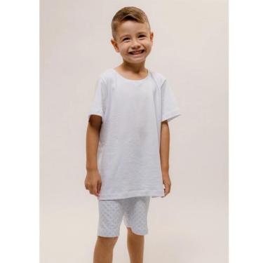 Imagem de Pijama Infantil Manga Curta Algodão  Branco/ Azul Gravataria - Piante 