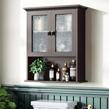 Imagem de MXARLTR Suporte de parede para armário de remédios para banheiro, armário de armazenamento acima do vaso sanitário com porta de vidro temperado e dobradiça amortecedora, armário de parede organizador