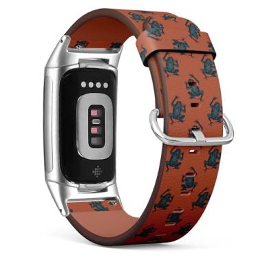 Imagem de Pulseira de couro de substituição para relógio Fitbit Charge 5/Fitbit Charge 6 (sapos mosaicos) para smartwatch para mulheres e homens