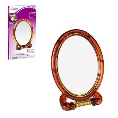 Imagem de Espelho de mesa oval dupla face com base e aumento de plastico 10,5x14