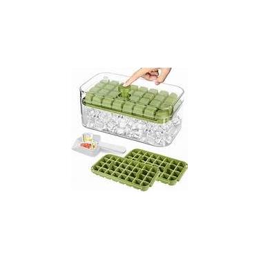 Imagem de Forma de Gelo com Tampa e Caixa Coletora - 2 Bandejas com Capacidade Para 64 Cubos -, Ideal Para Drinks, sucos, Frutas e Bebidas Geladas
