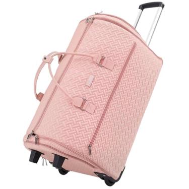 Imagem de LOEUO Bolsa de mão 93L com rodas, bolsa dobrável conversível com rodinhas para viagem com compartimento de sapatos, bolsa de terno impermeável com rodas para homens e mulheres, rosa, Medium, Bolsa