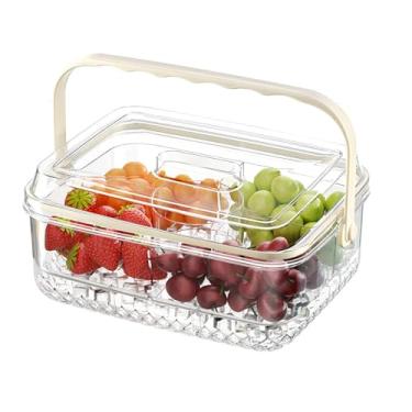 Imagem de BPFY Bandeja de servir dividida em gelo de frutas com tampa, gelo embaixo e alça, prato de servir refrigerado para festas, prato de servir coquetel de camarão, bandeja de vegetais resfriada para