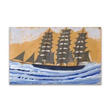 Imagem de RYLJCZ Reproduções de pinturas famosas de Alfred Wallis-(Masted Schooner) Impressões em tela - quadros decorativos para sala de estar 40 x 64 cm (15,8 x 25,1 pol) sem moldura