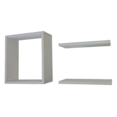 Imagem de Kit 1 Nicho Quadrado e 2 Prateleira MDF Fosco TX Revestimento Duas Fac