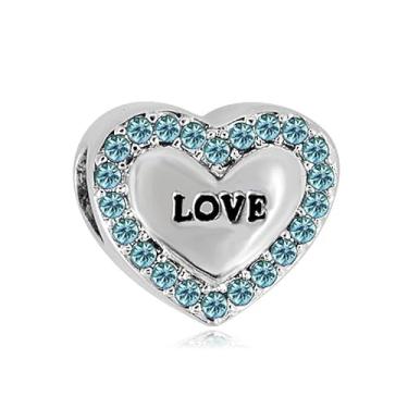 Imagem de BlingNuts Pedras do mês de março com pingente de coração de amor compatível com pulseiras Pandora para mulheres, aniversário de família, dia dos namorados, zircônia cúbica azul