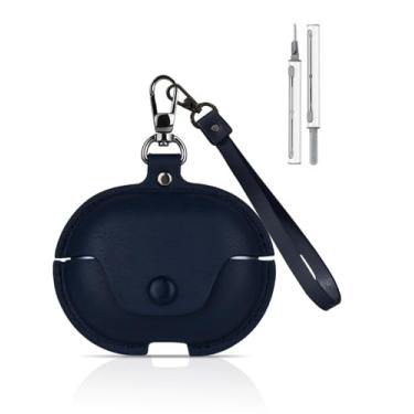 Imagem de YAJOJO Capa para SHOKZ OpenDots One - Capa protetora de couro vintage, design portátil à prova de choque com chaveiro e kit de limpador de fone de ouvido (azul)