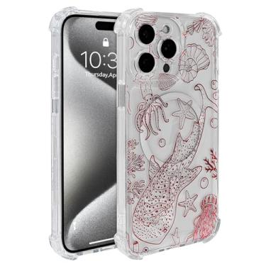 Imagem de Weonmov Capa magnética transparente para iPhone 15 Pro Max, compatível com MagSafe, estampa de animais marinhos do oceano, capa fina à prova de choque para proteção de lente de câmera para mulheres e