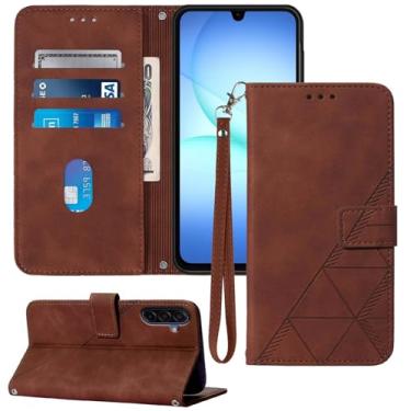 Imagem de Moment Dextrad Capa carteira para Samsung A17 5G, compartimentos para cartão, alça de pulso, proteção interna de telefone TPU, capa flip de couro PU para Galaxy A17 2025 (marrom)