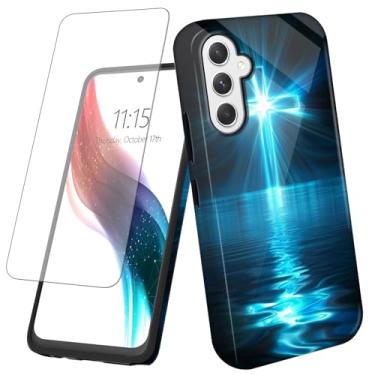 Imagem de Capa para celular Samsung Galaxy S24 FE 5G com protetor de tela Cristão Jesus Cruz Design para mulheres e homens Capa protetora rígida de camada dupla de policarbonato macio TPU silicone sem fio