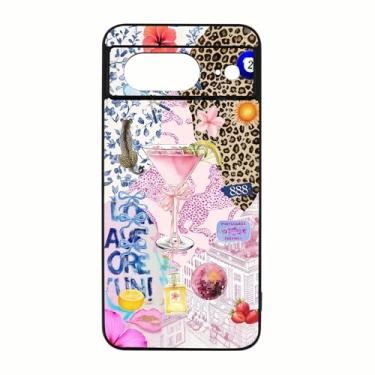 Imagem de qizjio Capa de telefone estética Y2K protetora à prova de choque vintage colagem de martini capa de telefone com estampa de chita para Google Pixel 8