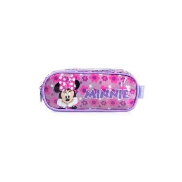Imagem de Estojo Escolar Infantil Feminino 3 Compartimentos Minnie Premium Lilás