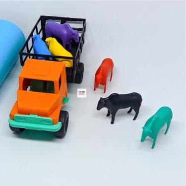 Imagem de Caminhão pequeno retrô carreta com 6 bois animais fazenda - Genérica