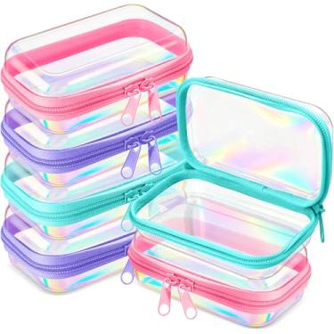 Imagem de Sanwuta 6 peças de estojo rígido transparente com zíper para lápis, bolsas de plástico rígido com zíper, bolsa de maquiagem, estojos transparentes para lanches, caixa organizadora de armazenamento de