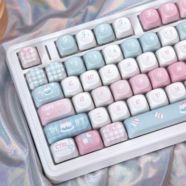 Imagem de Conjunto de 131 teclas cor-de-rosa fofas Dye Sub PBT Moa Profile Keycaps para teclado mecânico Cherry Mx 61/64/87/104/108 Cherry Mx Switches (rosa e azul)