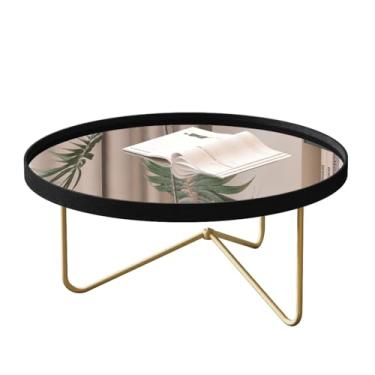 Imagem de Mesa Centro, Mesa Mesinha de Centro com Pés de Metal E Borda de Couro para Sala com Espelho(Preto/Dourado)