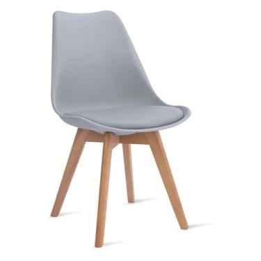 Imagem de Cadeira de Jantar Estofada com Base em Madeira - Design Moderno e Confortável para Sala de Jantar e Cozinha (Cinza)