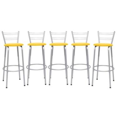 Imagem de Banquetas Altas Flórida Estrutura Prata 70cm Para Balcão Cozinha, Bar, Bistrô, Americano Kit 05 Unidades - Itagold (Assento Amarelo)