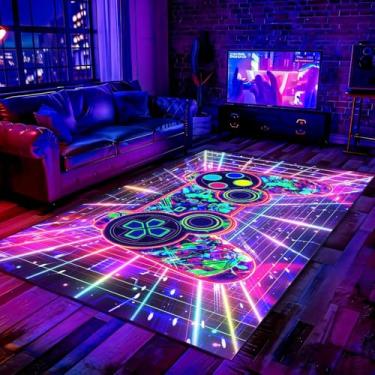 Imagem de Auetwyona Tapete de jogos para decoração de quarto de meninos - Tapete de videogame para videogame para quarto, gamepad, tapete roxo para sala de estar, quarto de crianças, sala de jogos - Tapete