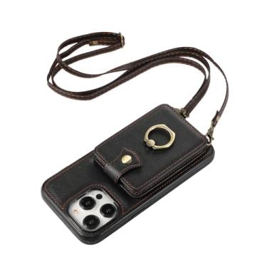 Imagem de Capa de telefone tipo carteira crossbody com anel para iPhone 15 14 Plus 13 12 Mini 11 Pro XS Max XR XS X 7 8 SE2020, preta, para iPhone 7Plus (8Plus