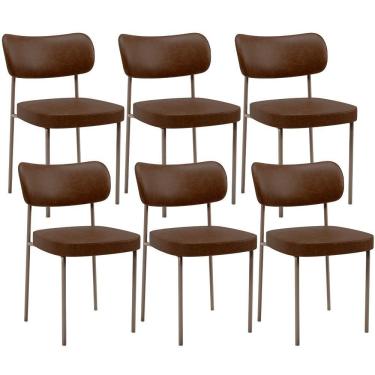 Imagem de Kit 06 Cadeiras Estofadas Para Sala De Jantar Melina Base Arena L02 Couríssimo Marrom - Lyam Decor