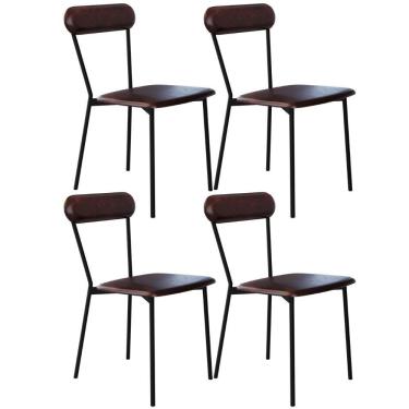 Imagem de Kit 04 Cadeiras Estofada Para Sala De Jantar Liora Preto C01 Courino Café - Lyam Decor