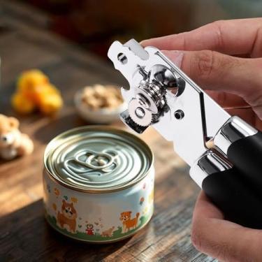 Imagem de Generic 1 abridor de lata de cozinha portátil 3 em 1 abridor de latas e abridor de garrafas PP ferro prateado preto 5,3 x 19,5 cm