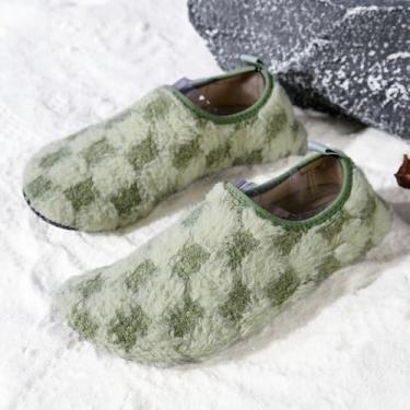 Imagem de Meias xadrez para mulheres e homens, quentes, para o inverno, descalças, confortáveis, confortáveis, para uso doméstico, ioga, casa, quarto, Verde, 9-10 Women/7.5-8.5 Men