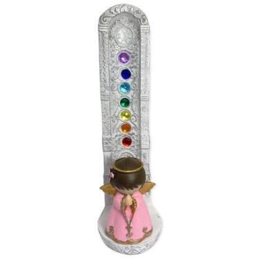 Imagem de Incensario 7 Chakras Branco Vertical Anjinho Rosa 22 Cm Em - Lua Místi