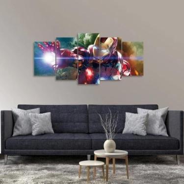 Imagem de Kit 5 Quadro Decorativo Homem Ferro Filmes Mosaico - Olph Decor
