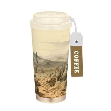 Imagem de SEHANY Caneca de viagem vintage caubói ocidental 482 g xícaras de café reutilizáveis revestidas de cerâmica com tampa à prova de vazamento, parede dupla, isolamento a vácuo, copo de café de aço