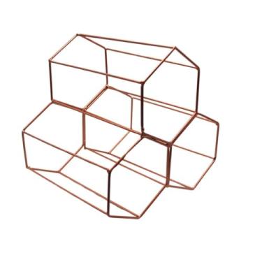 Imagem de Adega Colmeia Suporte de Vinho Aramado Empilhável Decoração Porta 3 Garrafas Decorativo (Rose gold)