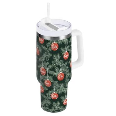 Imagem de Blueangle Copo de galhos de árvore de Natal de 850 g com alça e tampa de palha, copo isolado reutilizável de aço inoxidável garrafa de água caneca de viagem (75)