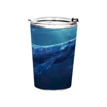 Imagem de Blueangle Copo de 340 g com tampa e canudo, copo de café com água isolada a vácuo de aço inoxidável, caneca de viagem de baleia azul, copo térmico para bebidas quentes e frias (603)
