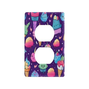 Imagem de Blueangle Placa de parede de cone de sorvete com tomadas duplas, tamanho padrão, placas de cobertura de tomada elétrica de 1 gangue para decoração de quarto de escritório em casa, 4,53 x 2,76
