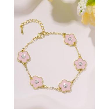 Imagem de 1 peça requintada pulseira de corrente de flores joias femininas joias finas presente para amizade para presente de aniversário, 16.5+5cm, Cobre, Sem Pedra Preciosa