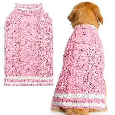 Imagem de CUSOZWO Suéter para cães pequenos, médios, grandes e GG, lã de gola rolê rosa quente, roupa de malha para animais de estimação, roupa para clima frio interno e externo