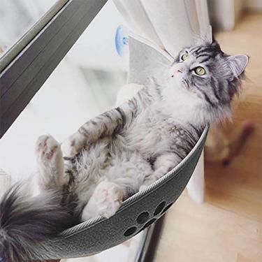 Imagem de Cama para Janela Gato Rede Poleiro de Banco Descanso Gatos com Cupons Sucção Feltro Natural Local Confortável Banho Sol