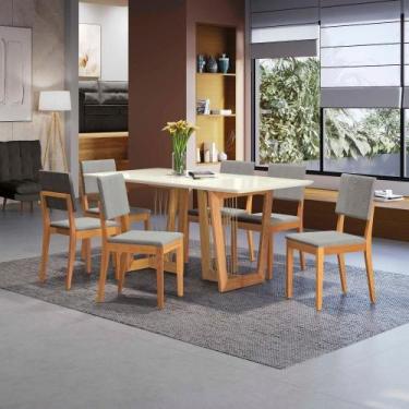 Imagem de Conjunto Sala De Jantar Dora Em Madeira Maciça 6 Cadeiras Boucle Cinza