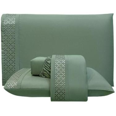 Imagem de Jogo De Lençol Casal Quadratto Bordado 300 Fios Micropercal Toque De A