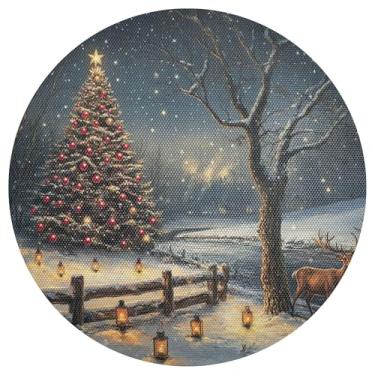 Imagem de xigua Jogo americano redondo de árvore de Natal, conjunto de 6, tapete de mesa redondo antiderrapante resistente ao calor, tapetes de mesa de 48 cm limpáveis para decoração de cozinha, jantar e festa