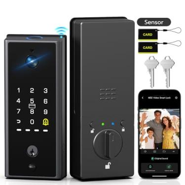 Imagem de Fechadura inteligente com câmera, fechadura de porta com teclado de impressão digital com interfone remoto, bateria integrada e fechadura inteligente para porta da frente