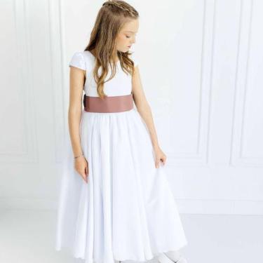 Imagem de Vestido Infantil Longo Branco com Tule e Faixa Rosê Serenity Daminha C