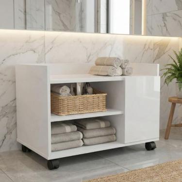 Imagem de Gabinete de Banheiro Londres 60 cm com Rodas Cor:Branco - Navarro, Bra