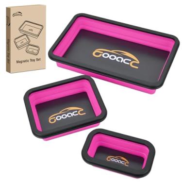 Imagem de GOOACC Conjunto de bandeja de peças magnéticas dobráveis de silicone rosa com 3 tamanhos, organizador para parafusos, porcas, pinos, arruelas e outras peças de metal pequenas, base magnética dupla