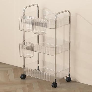 Imagem de Carrinho utilitário transparente de 3 camadas com rodas bloqueáveis - Carrinho móvel de acrílico para cozinha, escritório, banheiro e lavanderia - Organizador versátil para casa e espaço de trabalho