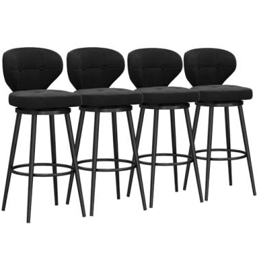 Imagem de Banquetas de bar estofadas giratórias de veludo com apoio para os pés de metal, bancos de bar com altura giratória conjunto de 4, bancos de balcão com encosto, cadeira de bar moderna para ilha de