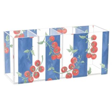 Imagem de Burbuja Porta-canetas de acrílico Cherry Tomate com 4 compartimentos, suporte de lápis transparente para pincéis de maquiagem, acessórios de mesa de escritório em casa